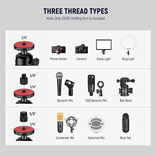 NEEWER DS001 Table Overhead Camera Mount Arm 11.8-20 inches/30-51 cm Telescopic Extension Arm for Table Stand with Ball Head Mount 1/4 Inch 3/8 Inch 5/8 Inch Screws for Webcam Camera LED Ring Light - style: DS001