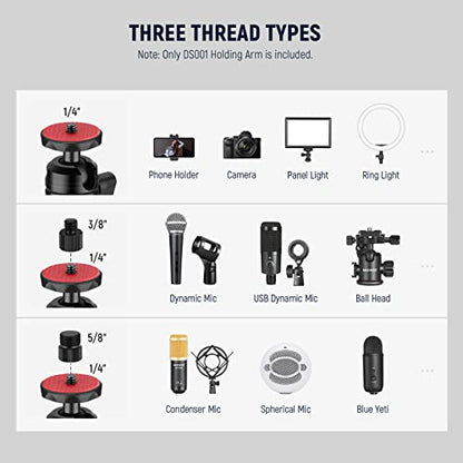 NEEWER DS001 Table Overhead Camera Mount Arm 11.8-20 inches/30-51 cm Telescopic Extension Arm for Table Stand with Ball Head Mount 1/4 Inch 3/8 Inch 5/8 Inch Screws for Webcam Camera LED Ring Light - style: DS001