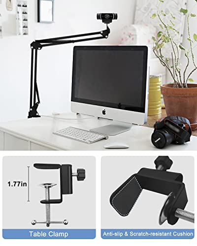 Webcam Stand Desk Mount - Suspension Boom Scissor Arm Webcam Holder with Desk Clamp Mount for Logitech Webcam C920 C922 C922x C920S C930e C930 C615 Brio 4K and Other Devices with 1/4" Thread