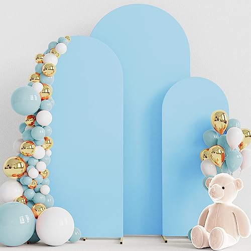 Wokceer Set of 3 Wedding Arch Backdrop Cover Spandex Fitted Wedding Arch Stand Covers Round Top Chiara Backdrop Stands Cover for Birthday Party Ceremony Banquet Decoration 4ft,5ft,6ft Dusty Blue - color: Dusty Blue, size: 4FT, 5FT, 6FT