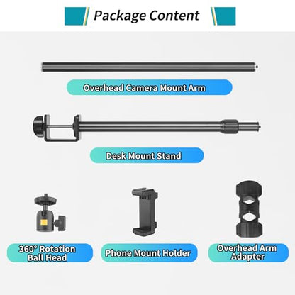 Camera Desk Mount Webcam Stand with Overhead Articulating Magic Boom Arm 1/4" Ball Head for DSLR Tripod, Adjustable Light Stand, Tabletop C Clamp for Ring Light Photo Video Shooting Live Streaming - size: 2DFPGYL