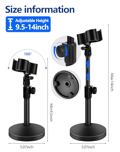 BILIONE Versatile Desktop Microphone Stand, Adjustable Table Mic Stand with Large Microphone Clip, Cell Phone Clip, 5/8" Male to 3/8" Female Metal Adapter (Pack of 2) - size: Large Clip (Pack of 2)