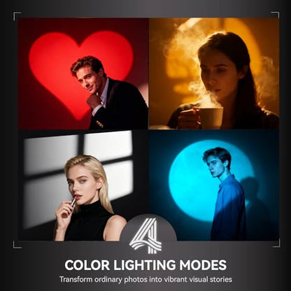 PHOTOOLEX RGB Photography Flashlight, 10W Fill Light, Studio Spotlight | 8400mAh/4 Colors/CRI96+/20 Aluminum Gobos/Portable/Silicone Diffuser, for Creating an Photo Atmosphere, Content Creation