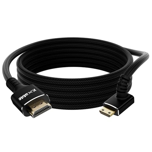 Right Angle 8K Mini HDMI to HDMI Cable 4FT, Bidirectional, Braided, 8K@60Hz, 4K@120Hz, Compatible with Camera, Camcorder, Portable Monitor, Laptop, Tablet, Graphics Card, Raspberry Pi Zero -Bend Up - size: 4FT, style: Up Right Angle