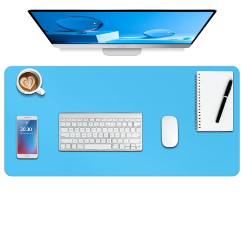 Boutilon Leather Desk Pad Protector,Non-Slip Mouse Pad,Laptop Desk Pad,Office Mouse Mat,Waterproof Leather Desk Blotter,Desk Writing Pad for Office and Home (S-Blue,24"x 14") - color: Blue, size: 14" x 24"