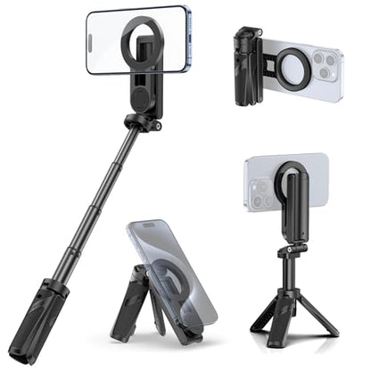 ULANZI JJ03 Magnetic Mini Tripod for Phone with Remote, 3-in-1 Pocket Selfie Stick Handle Grip, 360° Rotation Extendable Tripod Stand for iPhone Android Phones, for iPhone 17 16 15 14 13 12 Series