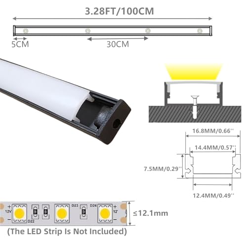 THMOOTHER LED Strip Pre-Drilled Black U Channel Diffuser 10-Pack 3.28FT,Surface Mounted Tape Light Aluminum Track with Continuous Silicone Cover. Flush Installed Low Profile (Black, 10X3.3FT) - color: Black, size: 10X3.3FT