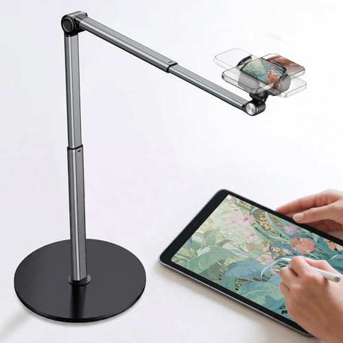 Aluminum Overhead Phone Stand for Recording,Adjustable Phone Mount for Desk,iPhone Tripod for Overhead Shots,Sturdy Holder for Cooking,Crafting,Filming,Painting – Perfect for Creators(Clip) - size: Clip