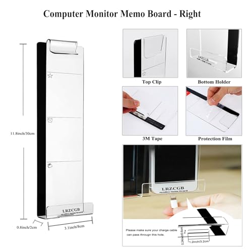 LRZCGB Acrylic Monitor Sticky Note Holder Transparent Message Board Reminder for Computer Screen (Right) - color: Right