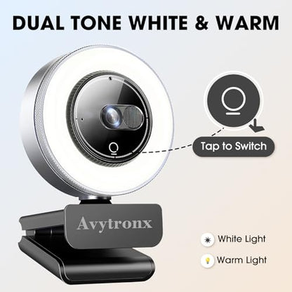 2K Webcam for PC with Microphone & Built-in Light, USB Computer Camera for PC/Laptop/Mac/Monitor, Streaming Webcam with Privacy Cover for Zoom/Skype/Teams/Video Calling/Conference/Online Classes