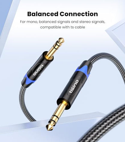 Tisino 1/4 inch TRS Cable, Quarter inch 1/4 TRS to TRS Balanced Stereo Audio Cable Male to Male Pro Interconnect Cable, Nylon Braid - 6 FT - size: 6 feet