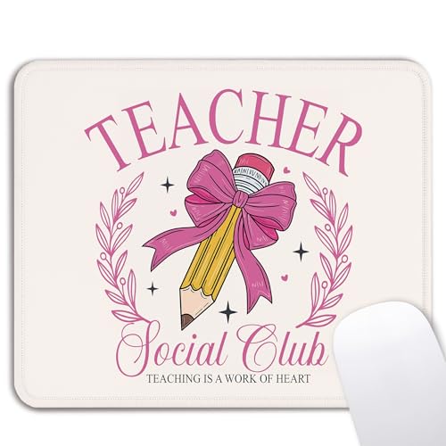 School Teacher Mouse Pad - Teacher Gift, Teacher Desk Must Haves Decor, Waterproof Non-Slip Rubber Base Pink Coquette Mousepad for Wireless Mouse 7.9x9.5 Inch