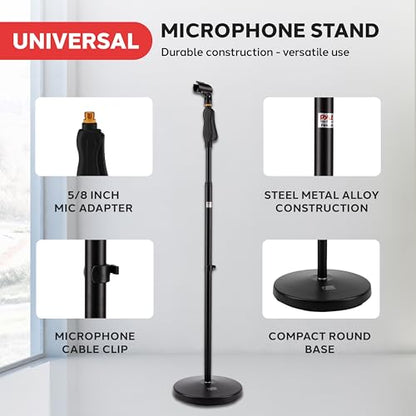 Pyle Universal Microphone Stand - M-6 Mic Mount Holder and Height Adjustable from 27.5” to 57.5” Inch High w/ Compact Round Base Plate - Quick Setting Lock-Tight Knob Lightweight and Reliable PMKS40 - color: Charcoal
