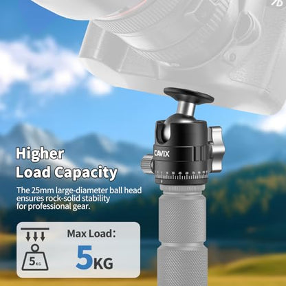CAVIX MT-03 Camera Panoramic Tripod Head Small Ball Head with Arca Swiss Quick Release Plate Bubble Level Load Capacity 11 lbs/5 kg, for DSLR/Mirrorless Camera Tripod, Travel & Landscape Photography - size: Ball Dia. 25mm