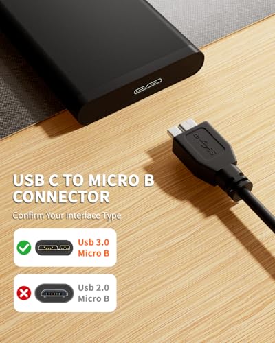 ITD ITANDA Micro B to USB C, 1.5FT USB 3.0 Cable External Hard Drive Cord Compatible with Seagate, WD Toshiba, MacBook Pro/Air, iPad, iPhone, Samsung Galaxy S24 etc - size: 1.5 FT - Micro B to USB C