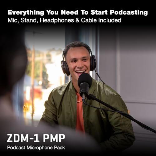 Zoom ZDM-1 Podcast Mic Pack Includes Dynamic Microphone, Headphones, Tripod, Windscreen, and XLR Cable | Includes Zdm-1 Dynamic Mic, Zhp-1 Closed-Back Headphones, Tps-4 Tripod, Windscreen, 2m Xlr Cable - size: (Pack of 1)