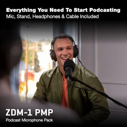 Zoom ZDM-1 Podcast Mic Pack Includes Dynamic Microphone, Headphones, Tripod, Windscreen, and XLR Cable | Includes Zdm-1 Dynamic Mic, Zhp-1 Closed-Back Headphones, Tps-4 Tripod, Windscreen, 2m Xlr Cable - size: (Pack of 1)