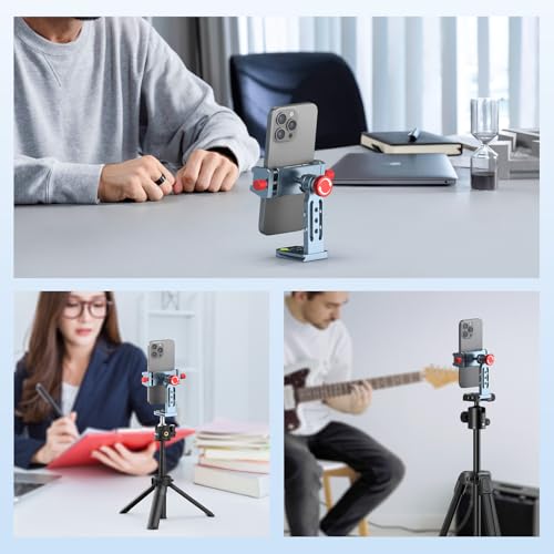 Phone Tripod Mount Aluminum Alloy, 360° Rotatable Phone Stand Holder Clamp with Cold Shoe and Arca Base Compatible with iPhone 15 Pro Max Galaxy S24 Ultra Pixel & 2.5"-4" Wide Smartphones