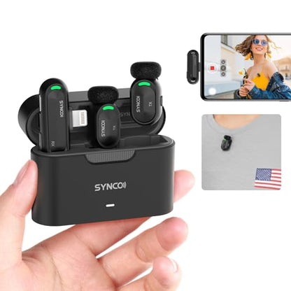 SYNCO Mini Wireless Microphone with AI Noise Cancellation for iPhone/Android, Plug-and-Play Magnetic Lavalier Mic with Lightning Receiver, 328 ft Range, 12H Battery for Video Recording & Vlogging