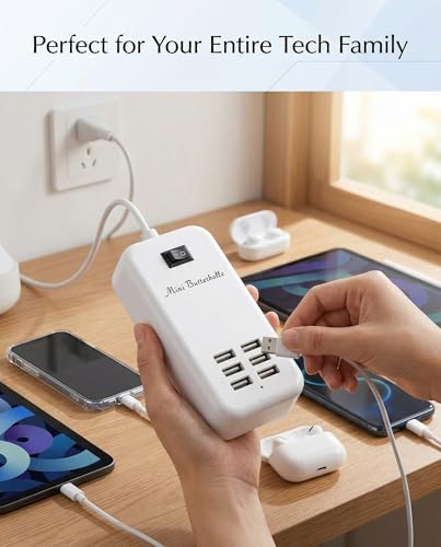 6 Ports USB Charger Hub Desktop US Plug AC Power Wall Travel Charging Adapter Slots Charging Station Extension Socket Outlet with Cable - color: white