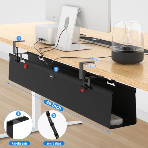 No Drill Under Desk Cable Management Tray, 48" Cord Management Tray with Cable Loop, Upgraded Oxford Fabric Wire Management for Standing Desk - No Damage to Table - size: 48 inch
