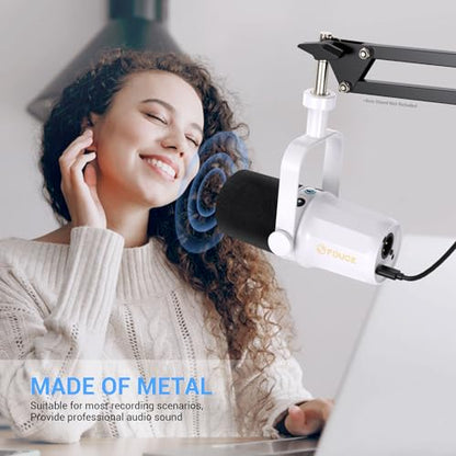 FDUCE SL40 Dynamic Microphone for Podcasting, Gaming, Live Streaming and Recording, Built-in Headphone Output, LED Mute Button, All-Metal USB/XLR, Voice Isolation Technology (White) - style: SL40 White