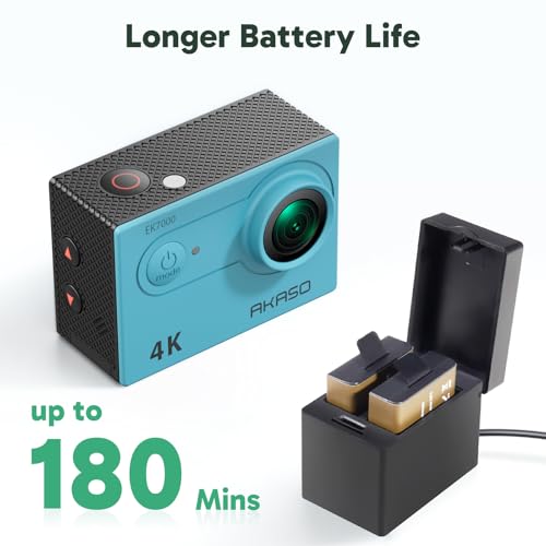 AKASO EK7000 4K30FPS 20MP WiFi Action Camera with EIS Ultra HD 131FT Waterproof Underwater Camera Remote Control 4X Zoom Support External Microphone Blue - color: Blue