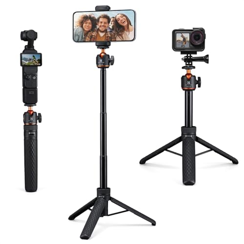 K&F CONCEPT MS62 25.6'' Mini Selfie Stick Tripod Stand | 5 Levels 360° Ball Head, Cold Shoe, Compatible with DJI Osmo Pocket 4/3 Action5 GoPro Hero13 Insta360 Luna Ultra