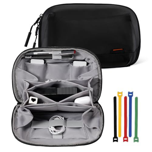 OrgaWise Electronics Organizer, Electronic Accessories Bag Travel Cable Organizer Three-Layer for iPad Mini, Kindle, Hard Drives, Cables, Chargers - color: Pouch-Black