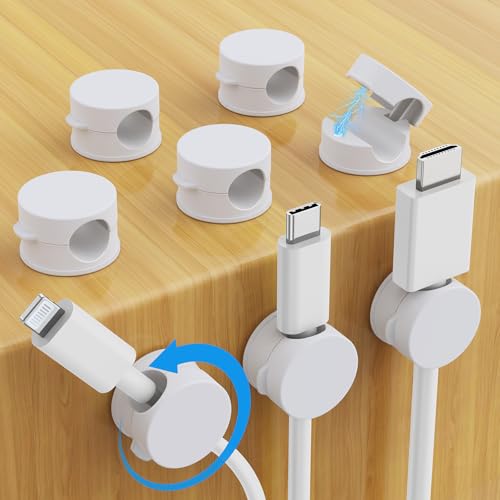 AGPTEK 8 Pack Magnetic Cable Clips, Upgraded 360° Rotatable Cord Holder Clips for Nightstand, Desk Cord Organizer Adhesive Wire Management Home Office Phone Charging Cords USB Cable Keeper (White) - color: White