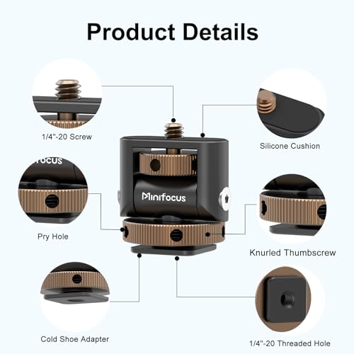 Camera Monitor Mount with Cold Shoe, 360° Swivel 120° Tilt Mount Holder, Aluminum 1/4" Mini Ball Head Cold Shoe Adapter with 1/4"-20 Thread for Small Field Monitor, Camera/Phone Cage, LED Video Light - style: S1112