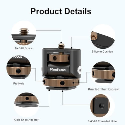 Camera Monitor Mount with Cold Shoe, 360° Swivel 120° Tilt Mount Holder, Aluminum 1/4" Mini Ball Head Cold Shoe Adapter with 1/4"-20 Thread for Small Field Monitor, Camera/Phone Cage, LED Video Light - style: S1112