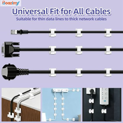 100PCS Adhesive Cable Clips, 0.55 Inch Small Wire Clips for Cable Management, Strong Cord Holders for Wall, Desk, Christmas Lights, TV & Ethernet Cables – White