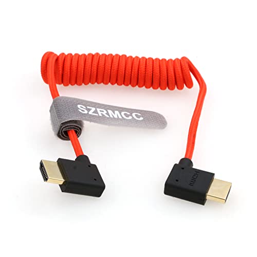 SZRMCC 8k 2.1 HDMI to HDMI Ultra High Speed Coiled Braided Cable for Z Cam E2 Sony FX6 FX9 Canon EOS C70 C300 Portkeys BM5 Atomos Ninjav V Shogun Monitor Left Right Angle - color: Red Braided Coiled Cable, size: Left HDMI-Right HDMI