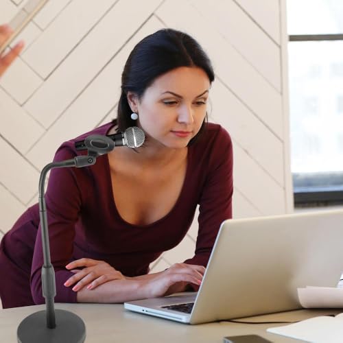Telescoping Desktop Gooseneck Mic Stand, Adjustable 12–18″ Height with 6″ Flexible Arm, Heavy 3.9 lb Weighted Base, Mic Clip & Adapter – Ideal for Podcasting & Streaming - size: 12-18 inch
