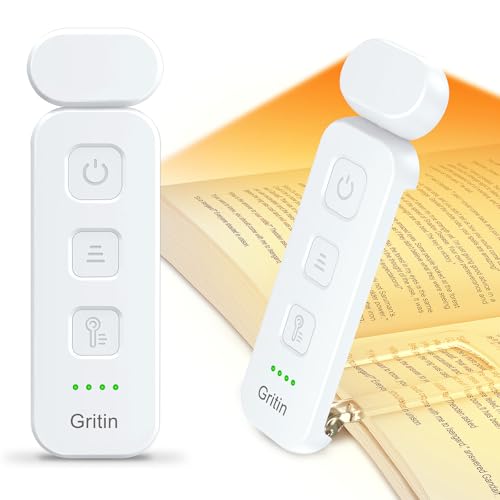 Gritin Reading Light, Rechargeable Book Light for Reading in Bed | Eye Caring 3 Color Temperatures, 5-Level Dimmable Brightness, Long Lasting,Compact Size Clip on Book Lamp for Bookworms-White - color: White