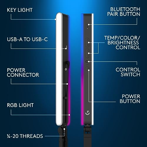 Logitech G Litra Beam LX Premium Dual-Sided RGB LED Streaming Key Light with TrueSoft, for Streaming, Broadcasting, LIGHTSYNC, Bluetooth, USB, PC/Mac - Graphite - style: RGB