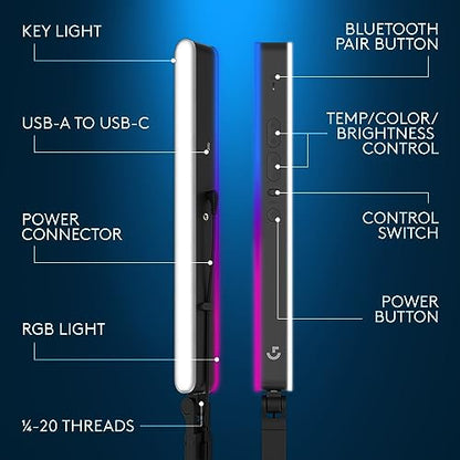 Logitech G Litra Beam LX Premium Dual-Sided RGB LED Streaming Key Light with TrueSoft, for Streaming, Broadcasting, LIGHTSYNC, Bluetooth, USB, PC/Mac - Graphite - style: RGB