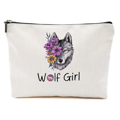 Floral Wolf Makeup Bag for Women, Portable Cosmetic Bag Travel Organizer, Unique Wolf Makeup Pouch Toiletry Accessories, Animal Lover Gifts for Women Friends, Birthday Christmas Gift - color: Multicolor 1421