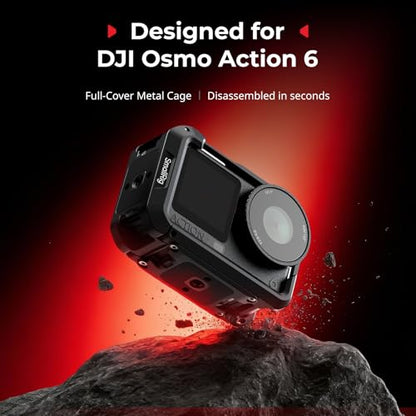 SmallRig Cage for DJI Osmo Action 6 (Advanced Edition), Aluminum Alloy Camera Cage with Cold Shoe, Wrist Strap, Lens Cover, Protective Frame with 1/4"-20 Locating Holes, Action 6 Accessories - 5887 - style: Advanced Cage