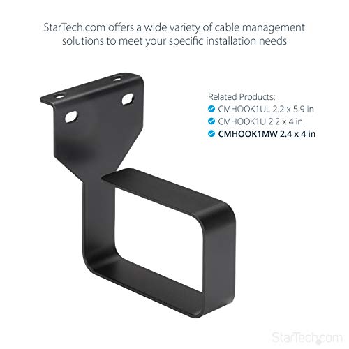 StarTech 1.5U Multi-Directional Cable D-Ring Hook for Racks (CMHOOKMW) | 2.4 x 3.9in steel ring, 6 x 10cm, Fits 2 and 4-post racks, Wide front opening, EIA RS-310-D, Reduces strain