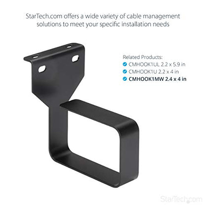 StarTech 1.5U Multi-Directional Cable D-Ring Hook for Racks (CMHOOKMW) | 2.4 x 3.9in steel ring, 6 x 10cm, Fits 2 and 4-post racks, Wide front opening, EIA RS-310-D, Reduces strain
