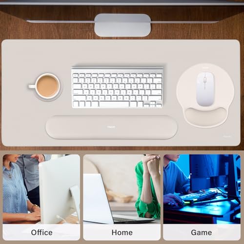 MOSISO Wrist Rest for Keyboard Mouse Pad Set, Large Gaming Deskpad&Circle Curved Mousepad&Keyboard Wrist Rest&Coaster, Ergonomic Non-Slip Mousepad&Easy Typing Pad with Silicone Lining, Stone Gray - color: Stone Gray