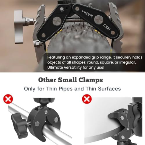 HEIPI Super Clamp Phone Camera Mount Holder 2-in-1 Clamp & Stand Design with 1/4"-20 & 3/8"-16 Screw Mount Adapter Holder Max Clamping 3.93 inch for Tripod Accessories, Phone, Action, DSLR Camera - style: Super Clamp Only