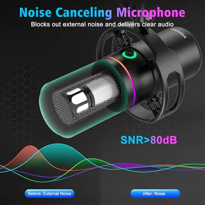XLR/USB Gaming Microphone with Boom Arm, Dynamic Microphone with One-Touch Mute, Gain Control & Headphone Jack, RGB Podcast Microphone for Streaming, Recording, Vocal