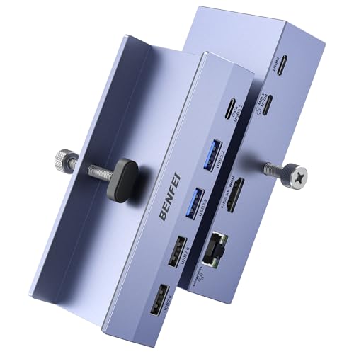 BENFEI 8-in-1 USB C Hub with Secure Clamp – Features 4K@60Hz HDMI, Gigabit Ethernet, 100W PD, 10Gbps 1x USB-C, 2 x USB-A 3.2, 2 x USB-A 2.0 Compatible with MacBook, iPad Pro, iMac, S23, XPS17 - color: Gray, size: 8-in-1