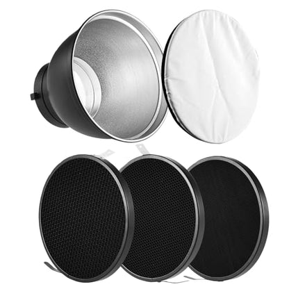 7" Standard Reflector Diffuser Lamp Shade Dish with 20° /40°/ 60° Honeycomb Grid White Soft Cloth for Bowens Mount Studio Strobe Flash Light Speedlite