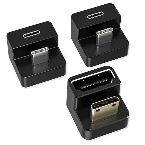 AGVEE 180 Degree Angled USB-C to USB-C Adapter and Short Side Inward U-Shaped Mini HDMI to HDMI Converter, HDMI 2.0 4k@60HZ, Coupler Extender Extension for Portable Display Monitor, Black - size: 1 Pack Short Side Inward