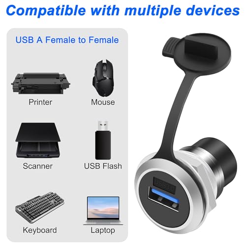 MEIRIYFA USB 3.0 Panel Mount Coupler USB A Female to Female Pass Through Round Socket Connector Bulkhead Extension Adapter with Water/Dustcap