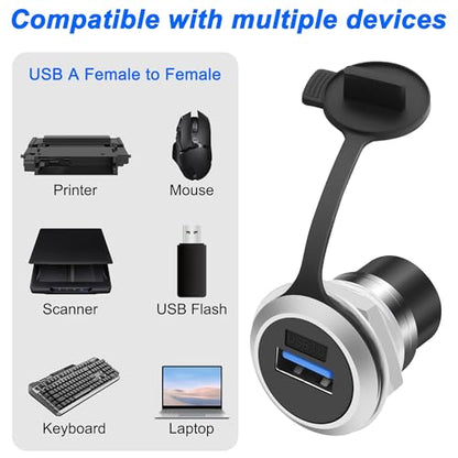 MEIRIYFA USB 3.0 Panel Mount Coupler USB A Female to Female Pass Through Round Socket Connector Bulkhead Extension Adapter with Water/Dustcap